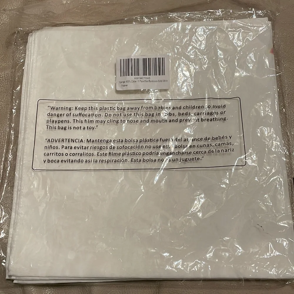 Vamqor 100% Cotton Fine Bandanas Solid White, New, 2 Bandanas - Picture 3 of 4